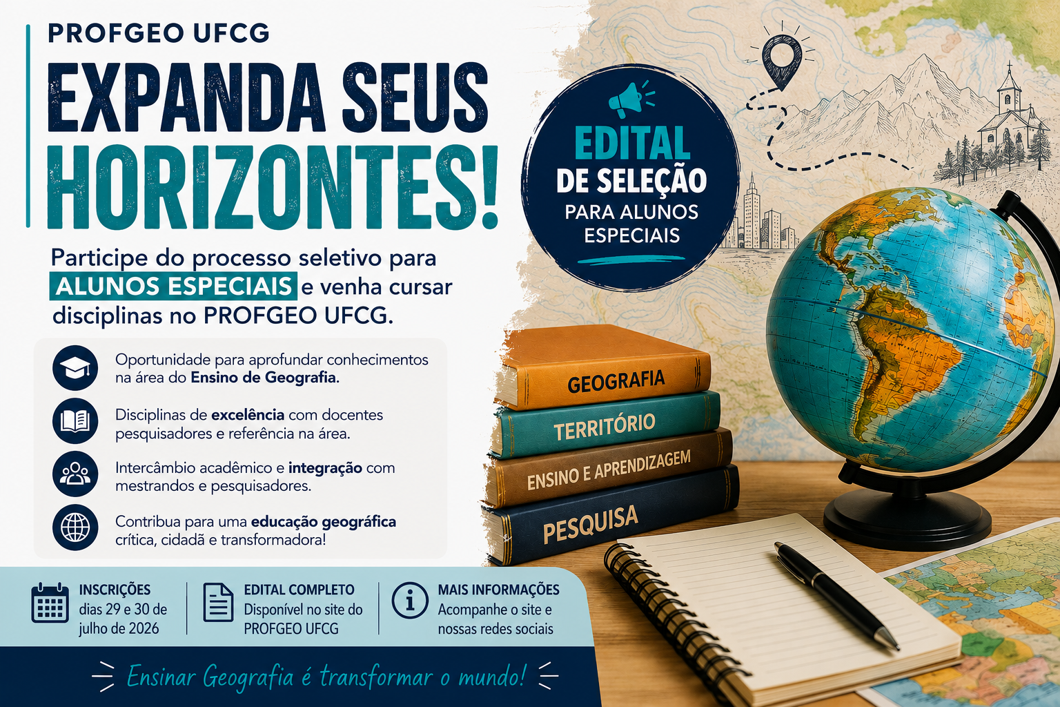 PROFGEO/UFCG abre seleção para Alunos Especiais: uma oportunidade para ampliar sua formação em Ensino de Geografia